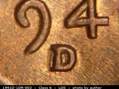 Die-stage C marker on 1941D•1DR•003 (1941 Doubled Die Reverse).