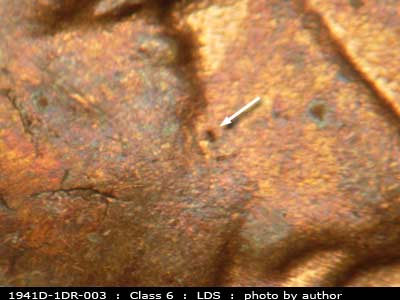 Die-stage C marker on 1941D•1DR•003 (1941 Doubled Die Reverse).