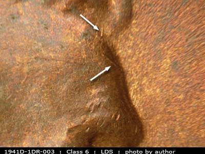 Die-stage C marker on 1941D•1DR•003 (1941 Doubled Die Reverse).