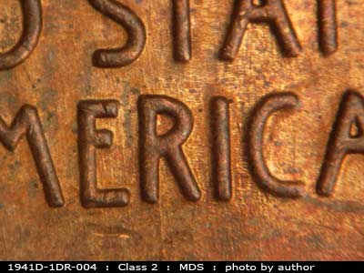Die-stage B marker on 1941D•1DR•004 (1941 Doubled Die Reverse).