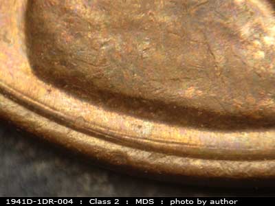 Die-stage B marker on 1941D•1DR•004 (1941 Doubled Die Reverse).