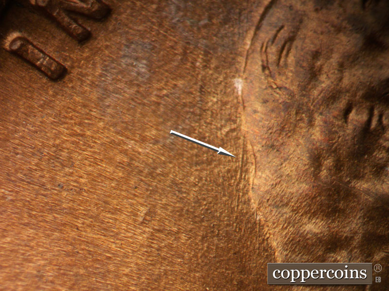 Die-stage C marker on 1941D•1DR•006 (1941 Doubled Die Reverse).