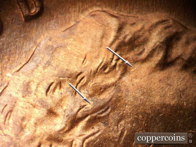 Die-stage C marker on 1941D•1DR•006 (1941 Doubled Die Reverse).