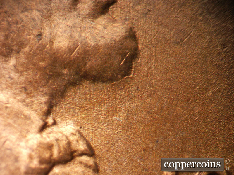 Die-stage C marker on 1941D•1DR•006 (1941 Doubled Die Reverse).