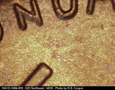 Die-stage B marker on 1941D•1MM•005 (1941 Repunched Mint Mark).