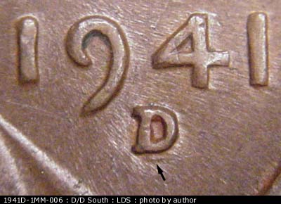 Die-stage C marker on 1941D•1MM•006 (1941 Repunched Mint Mark).