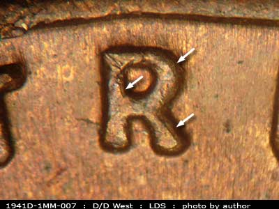 Die-stage C marker on 1941D•1MM•007 (1941 Repunched Mint Mark).