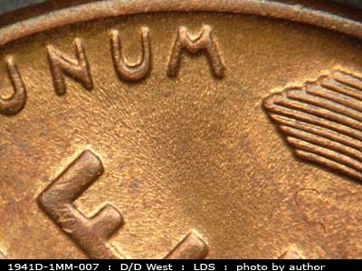 Die-stage C marker on 1941D•1MM•007 (1941 Repunched Mint Mark).