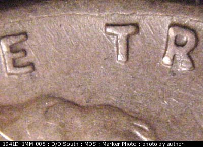 Die-stage B marker on 1941D•1MM•008 (1941 Repunched Mint Mark).