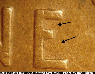 Die-stage B marker on 1941D•1MM•010 (1941 Repunched Mint Mark).