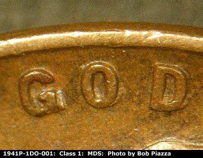 Die-stage B marker on 1941P•1DO•001 (1941 Doubled Die Obverse).