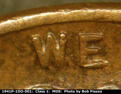 Die-stage B marker on 1941P•1DO•001 (1941 Doubled Die Obverse).