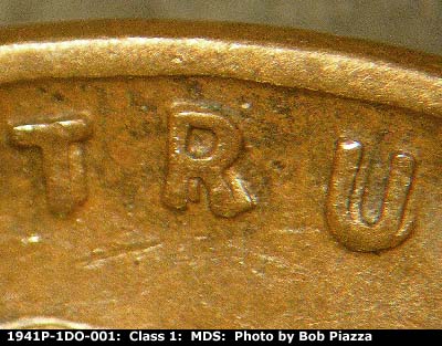 Die-stage B marker on 1941P•1DO•001 (1941 Doubled Die Obverse).