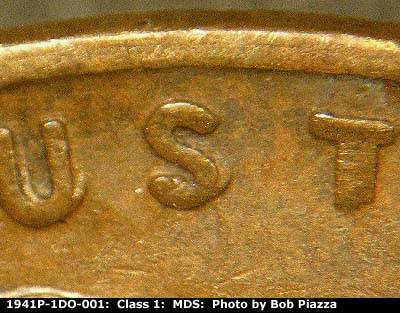 Die-stage B marker on 1941P•1DO•001 (1941 Doubled Die Obverse).