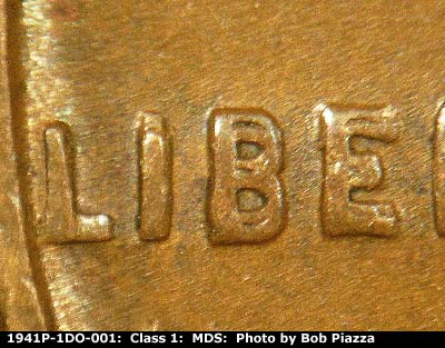 Die-stage B marker on 1941P•1DO•001 (1941 Doubled Die Obverse).