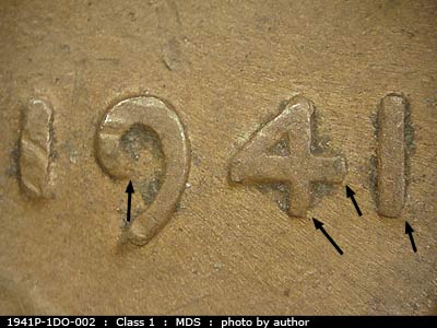 1941 Lincoln cent obverse, CopperCoins die 1941P•1DO•002.