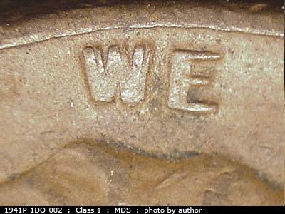 Die-stage B marker on 1941P•1DO•002 (1941 Doubled Die Obverse).