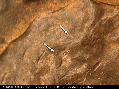 Die-stage C marker on 1941P•1DO•002 (1941 Doubled Die Obverse).