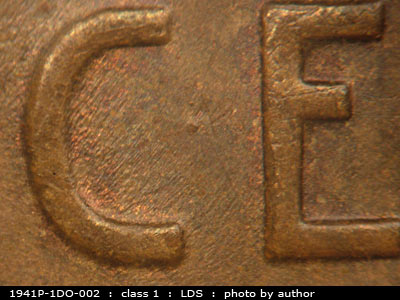 Die-stage C marker on 1941P•1DO•002 (1941 Doubled Die Obverse).