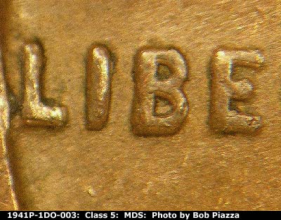 Die-stage B marker on 1941P•1DO•003 (1941 Doubled Die Obverse).