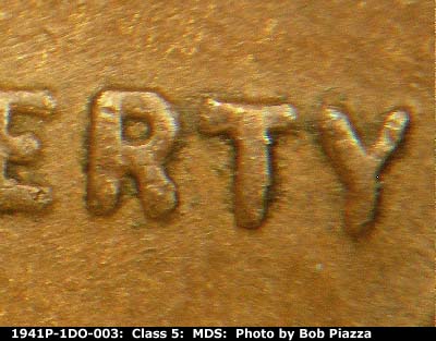 Die-stage B marker on 1941P•1DO•003 (1941 Doubled Die Obverse).