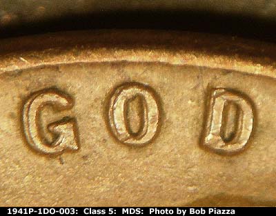 Die-stage B marker on 1941P•1DO•003 (1941 Doubled Die Obverse).