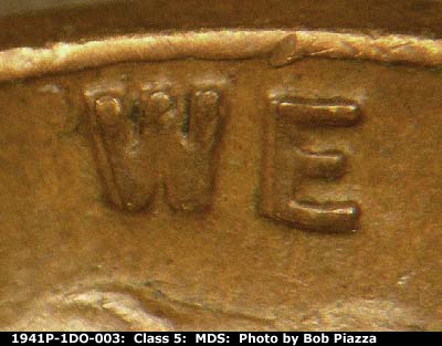 Die-stage B marker on 1941P•1DO•003 (1941 Doubled Die Obverse).