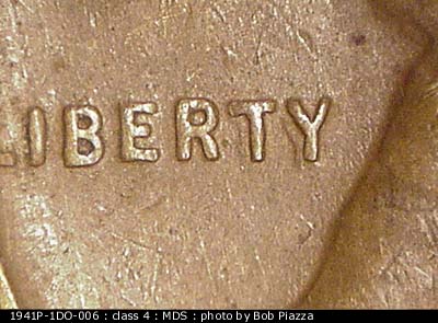 Die-stage B marker on 1941P•1DO•006 (1941 Doubled Die Obverse).