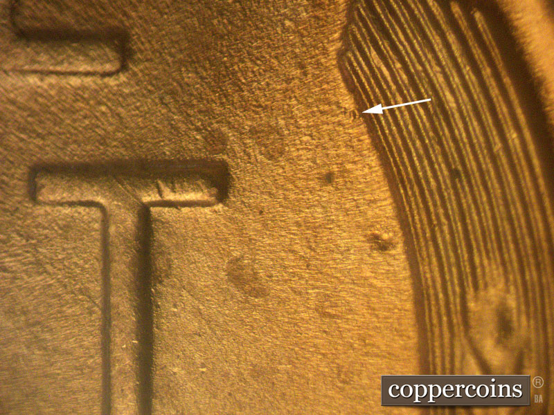 Die-stage C marker on 1941P•1DO•006 (1941 Doubled Die Obverse).
