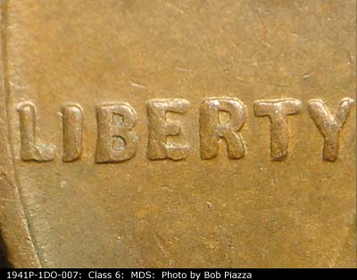 Die-stage B marker on 1941P•1DO•007 (1941 Doubled Die Obverse).