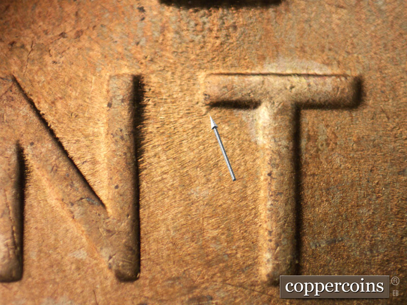 Die-stage C marker on 1941P•1DO•007 (1941 Doubled Die Obverse).