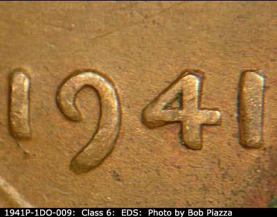 Die-stage A marker on 1941P•1DO•009 (1941 Doubled Die Obverse).