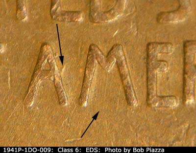 Die-stage A marker on 1941P•1DO•009 (1941 Doubled Die Obverse).