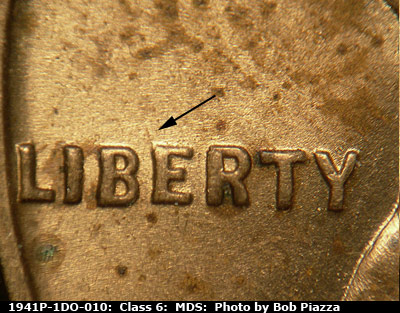 Die-stage B marker on 1941P•1DO•010 (1941 Doubled Die Obverse).