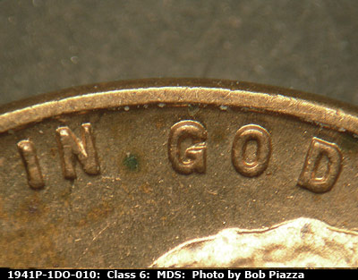 Die-stage B marker on 1941P•1DO•010 (1941 Doubled Die Obverse).