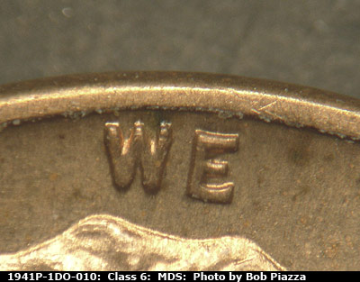 Die-stage B marker on 1941P•1DO•010 (1941 Doubled Die Obverse).