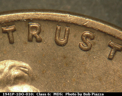 Die-stage B marker on 1941P•1DO•010 (1941 Doubled Die Obverse).