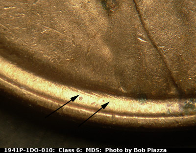 Die-stage B marker on 1941P•1DO•010 (1941 Doubled Die Obverse).