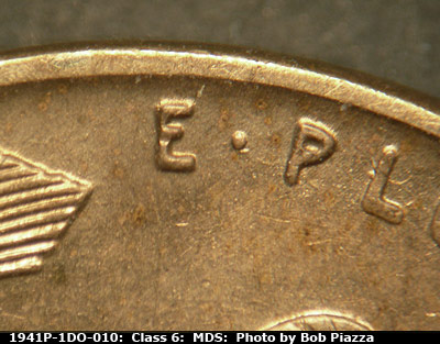 Die-stage B marker on 1941P•1DO•010 (1941 Doubled Die Obverse).