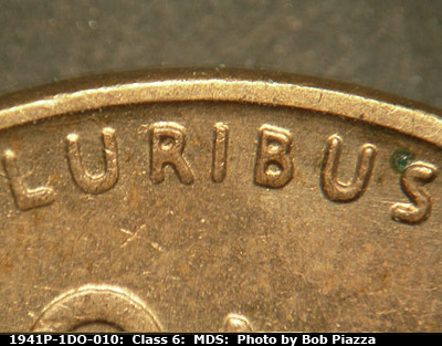 Die-stage B marker on 1941P•1DO•010 (1941 Doubled Die Obverse).