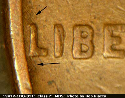 Die-stage B marker on 1941P•1DO•011 (1941 Doubled Die Obverse).