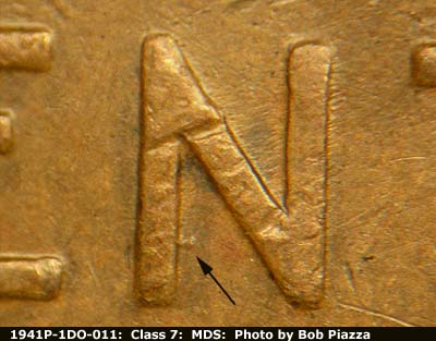 Die-stage B marker on 1941P•1DO•011 (1941 Doubled Die Obverse).
