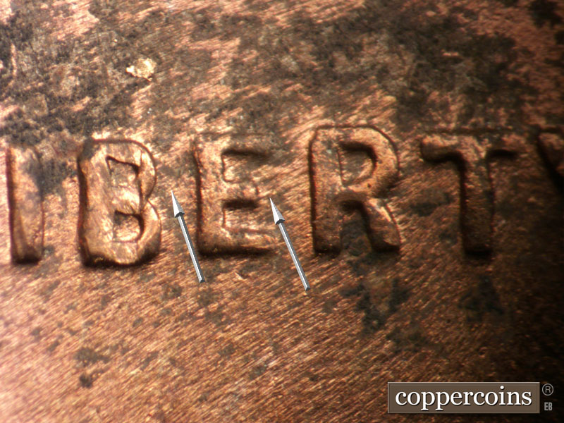 Die-stage B marker on 1941P•1DO•013 (1941 Doubled Die Obverse).