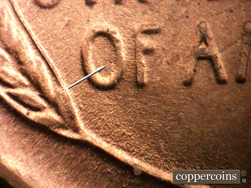 Die-stage B marker on 1941P•1DO•013 (1941 Doubled Die Obverse).