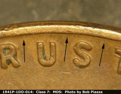 Die-stage B marker on 1941P•1DO•014 (1941 Doubled Die Obverse).