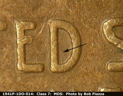 Die-stage B marker on 1941P•1DO•014 (1941 Doubled Die Obverse).