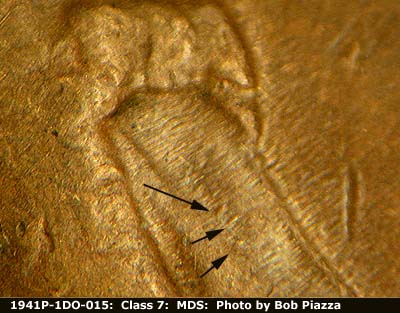 Die-stage B marker on 1941P•1DO•015 (1941 Doubled Die Obverse).