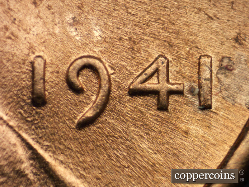 Die-stage B marker on 1941P•1DO•016 (1941 Doubled Die Obverse).