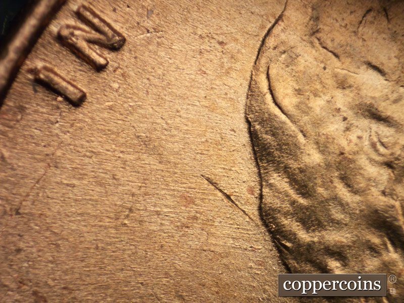 Die-stage B marker on 1941P•1DO•016 (1941 Doubled Die Obverse).