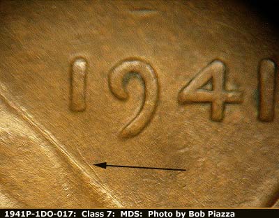 Die-stage B marker on 1941P•1DO•017 (1941 Doubled Die Obverse).